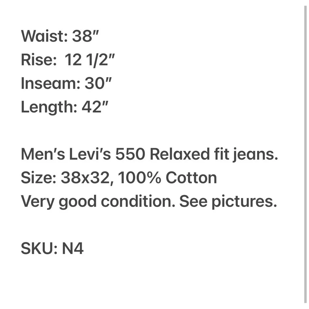 Levis 550 Relaxed Fit Jeans Mens 38x32 Dark Wash Blue Denim 100% Cotton N4
